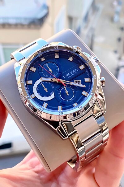 Tom Jones erkek kolsaati gümüş çelik 3 atm su gecirmez 2 yıl garantili bilekl...