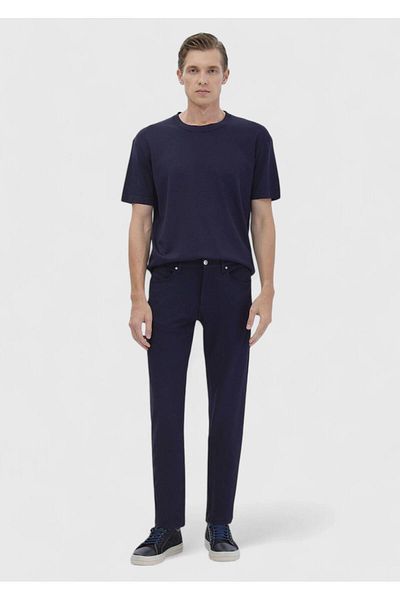 Ramsey Μπλε Navy ίσιο πλεκτό Slim Fit Casual Παντελόνι