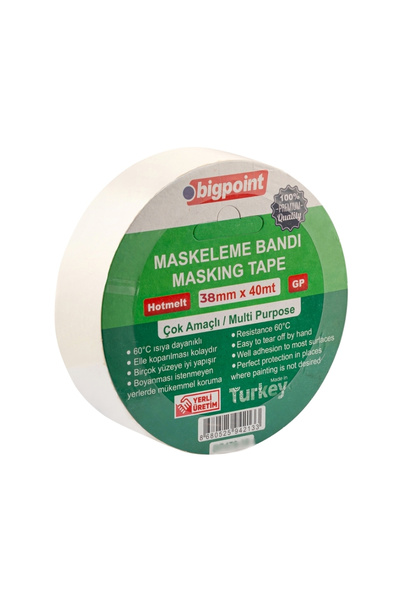 Bigpoint | Maskeleme Bandı, 38 mm x 40 m, Hotmelt Tutkallı Özel Yapışma