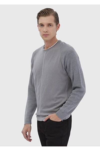 Ramsey Gray Crew Neck Jacquard Wool Blended Knitwear