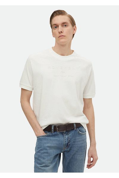 Ramsey Ecru Crew Neck 100% Cotton T-Shirt - Printed