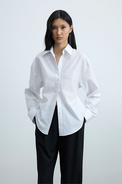 Suud Collection Ecru Paper Oversize Striped Shirt