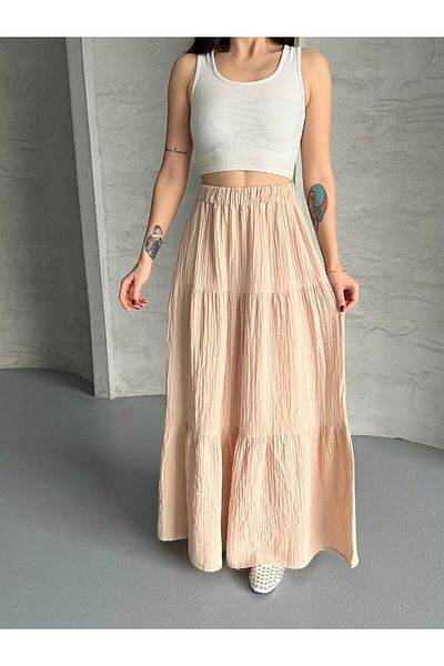 İLKCET MODA Μακριά φούστα από ύφασμα μουσελίνας με κορδόνι