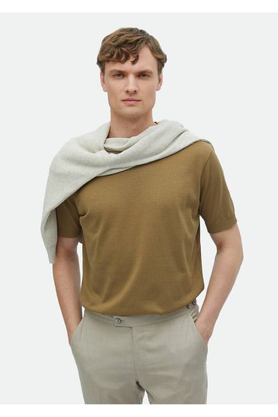 Ramsey T-shirt με λαιμόκοψη από 100% βαμβακερό τρίχωμα καμήλας