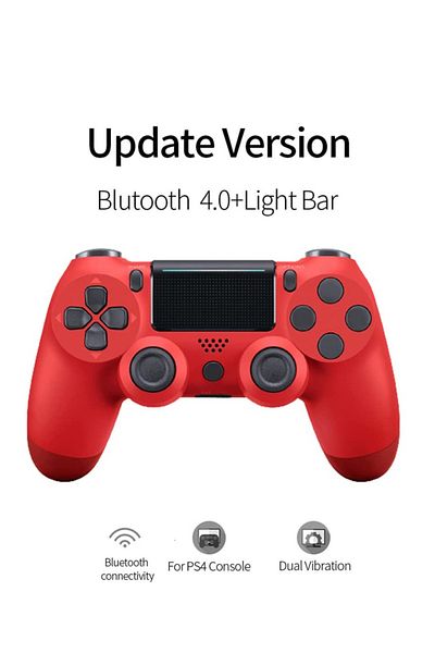FlashHawk Bluetooth Wireless Game Controller for PS4/PC/iOS/Android with Dual Vibration,Headphone Jack - Red