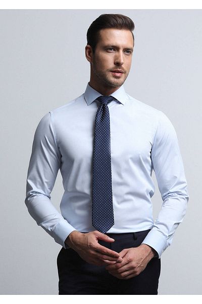 Ramsey Cămașă clasică din bumbac slim fit albastru deschis