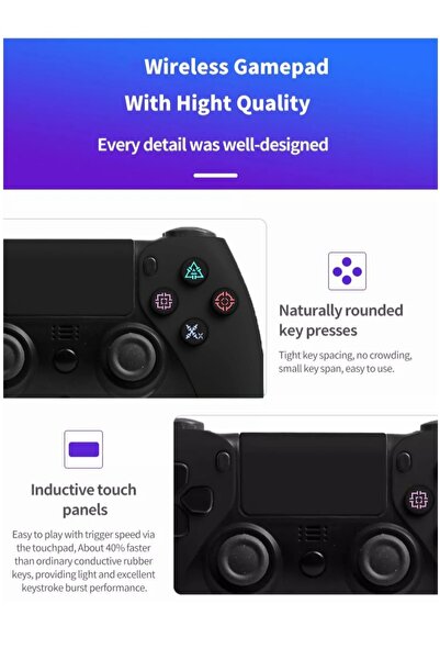FlashHawk وحدة تحكم ألعاب لاسلكية عالمية تعمل بتقنية البلوتوث لجهاز PS4/PC/Steam مع جيروسكوب واهتزاز مزدوج