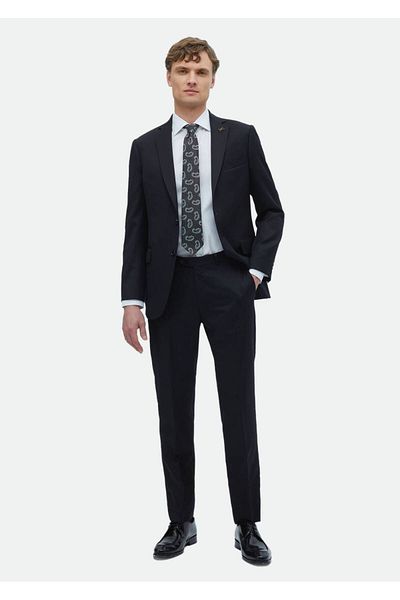 Ramsey Black Plain Regular Fit 100% Wool Suit