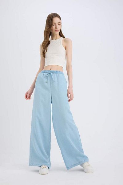 DeFacto Νέα σεζόν Pull On Wide Leg Ψηλόμεσο ίσιο πόδι Μαλακό Jean Washable Παντελόνι
