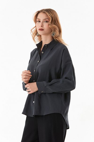 Fulla Moda Basic Oversize πουκάμισο με μακριά κουμπιά στην πλάτη