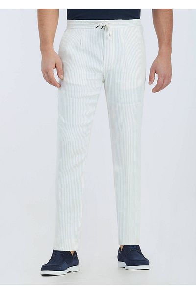 Ramsey Εκρού ριγέ υφαντό Jogging Fit Casual παντελόνι σε συνδυασμό με λινό