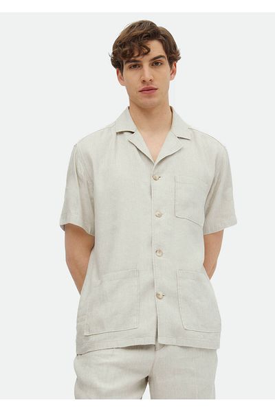 Ramsey Υφαντό μπλουζάκι σε μπεζ λινό μείγμα - Casual Fit