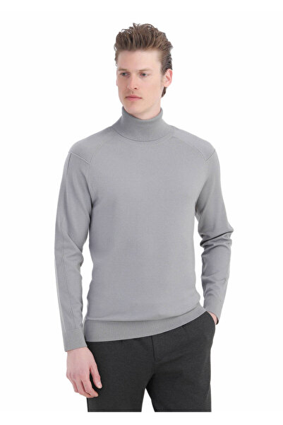 Ramsey Gray Full Turtleneck Plain Knitted Sweater