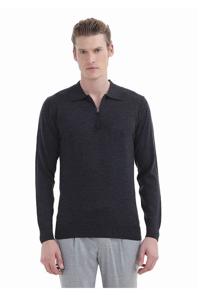 Ramsey Anthracite Polo Neck 100% Μάλλινο Πλεκτό Απλό Πλεκτό