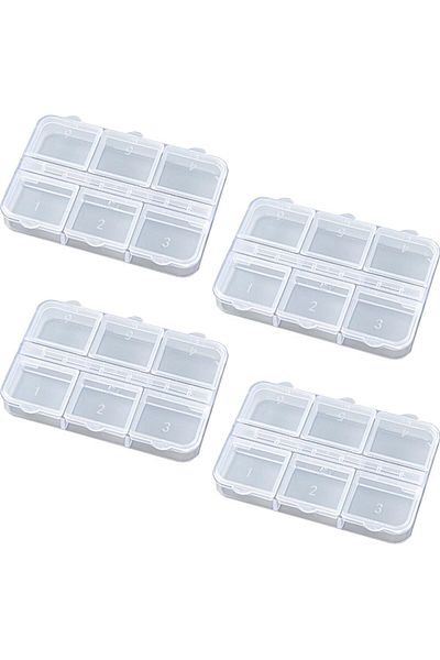 COOYA 4 PCS 6 Grid Plastic Jewelry Box,Clear Beads Jewelry Organizer Storage Box with Dividers