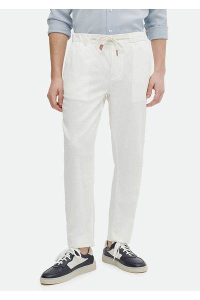 Ramsey Ecru Cotton Blended Woven Casual Παντελόνι - με σχέδιο