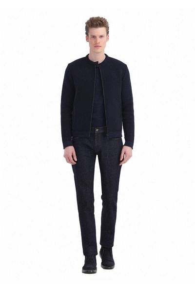 Ramsey Ζακέτα με λαιμόκοψη Navy Blue Knit-Cotton Blend
