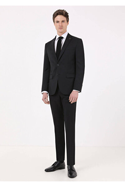 Ramsey Siyah Düz Modern Fit %100 Yün Takım Elbise