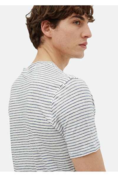 Ramsey Μπλουζάκι με λαιμόκοψη Indigo ριγέ 100% λινό