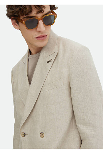 Ramsey Beige Plain Oversize Fit 100% Linen Jacket