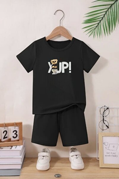 han elegant Set de tricou și capri de vară pentru băieți/fete cu imprimeu Yupi Teddy Bear