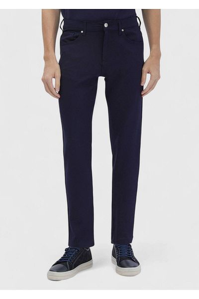 Ramsey Μπλε Navy ίσιο πλεκτό Slim Fit Casual Παντελόνι