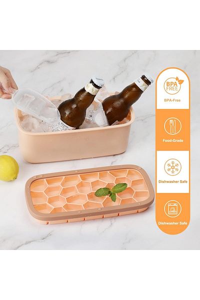 COOYA BPA-Free Easy Release 26 Irregular Flexible Silicone Ice Cube Molds Tray with Lid and Bin (Orange)