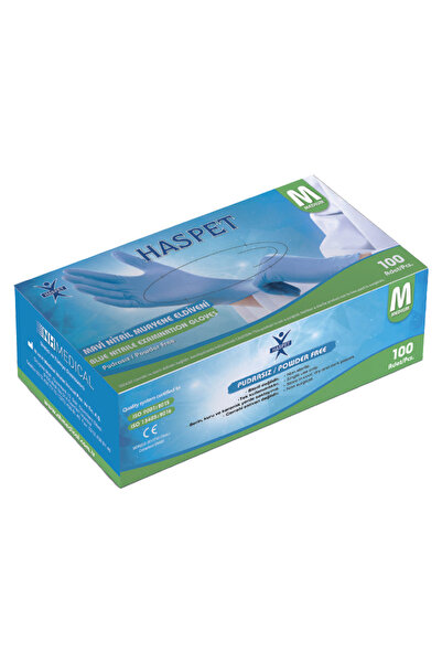 Has-Pet Haspet Nitril Muayene Eldiveni 100'lü M Orta Boy Mavi