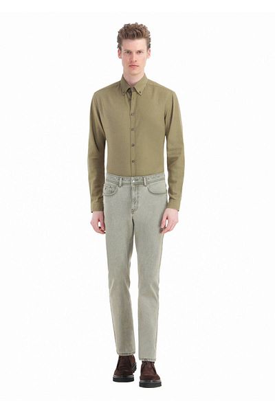 Ramsey Χακί μοτίβο Slim Fit Cotton Blend - Casual Παντελόνι
