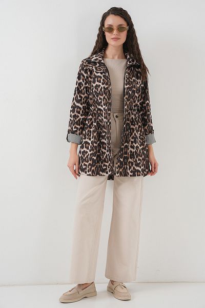 Bigdart 10322 Brown Waist Gathered Trench Coat with Pocket Detail