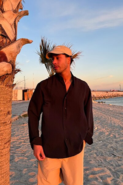 Flaw Wear Lepog pada Prugasto Košulja dugih rukava Oversize kroj crna