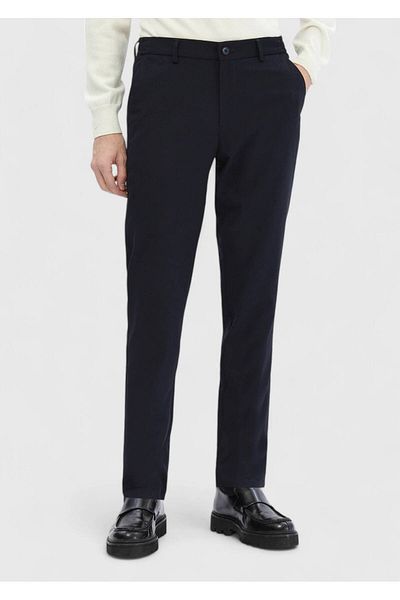 Ramsey Navy Blue Plain Woven Jogging Fit Casual Trousers