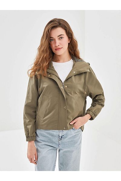 LC Waikiki Γυναικείο αδιάβροχο LCW Vision Khaki Oversize με κουκούλα