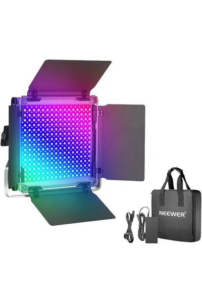 NEEWER Neweer RGB 450 LED panel, no tripod included, power cables, carrying bag