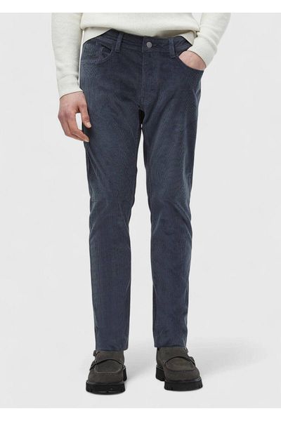 Ramsey Μπλε ριγέ υφαντό Slim Fit Velvet Casual βαμβακερό παντελόνι