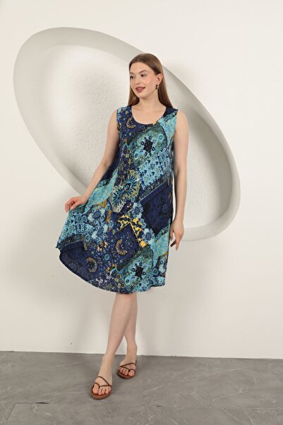 Lukas Viscose Fabric Ethnic Patterned Dress-Sax