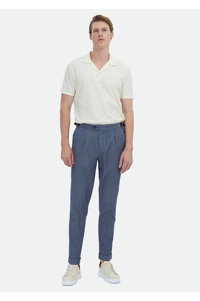 Ramsey Indigo Plain Woven Regular Fit Κλασικό βαμβακερό παντελόνι
