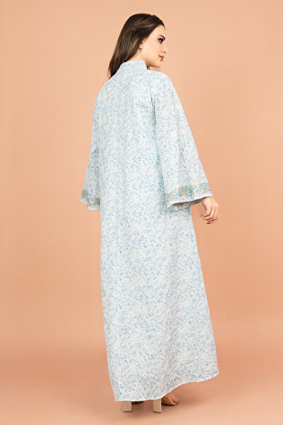 IKKXA Mandarin Collar Embroidered Jalabiya with Printed Pattern