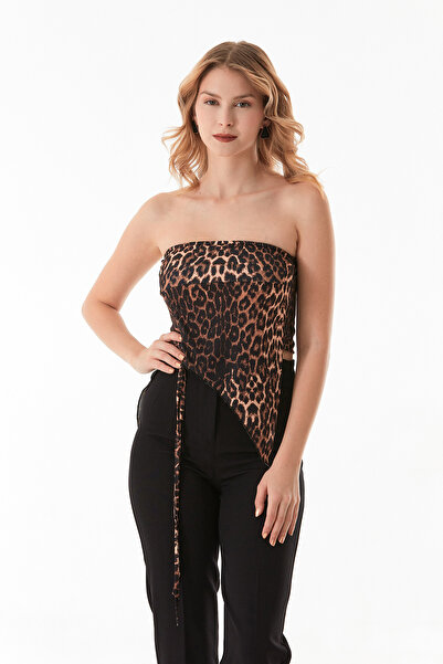 Fulla Moda Μπουστάκι με στράπλες με λεοπάρ μοτίβο με μπροστινό μαζεμένο και δεμένο πίσω μέρος