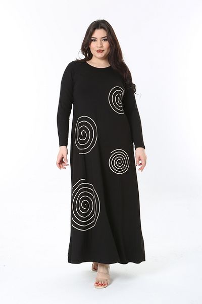 Şans Women's Plus Size Black Crew Neck Lycra Long Sleeve Dress 65N38858