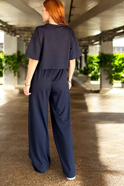 QUB CLUB New Season Γυναικείο Modal Υφασμάτινο Σετ Φούτερ με ψηλόμεσο φαρδύ φαρδύ πόδι