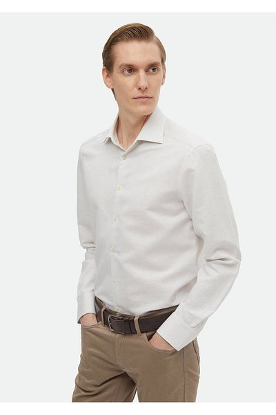 Ramsey Ecru Cotton BlenD - Plain ReGular Fit Classic Shirt