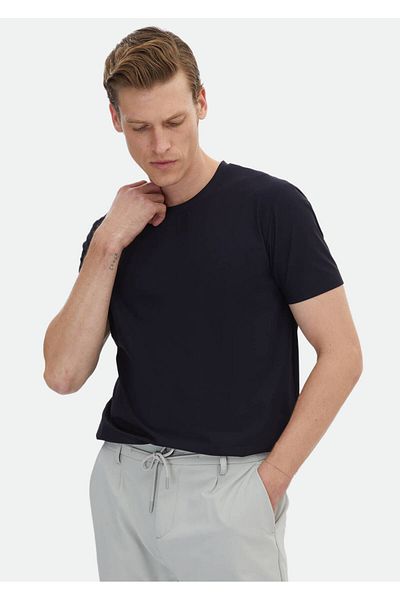 Ramsey Μπλουζάκι Navy Blue Plain Crew Neck