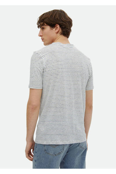 Ramsey Μπλουζάκι με λαιμόκοψη Indigo ριγέ 100% λινό