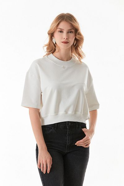 Fulla Moda Tricou cu guler vertical cu nervuri cu detaliu inimă