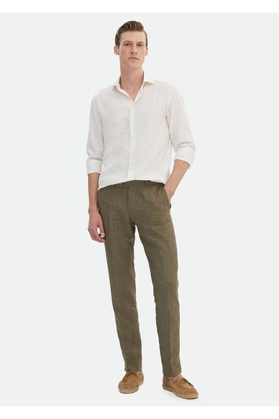 Ramsey Πλεκτό λινό πουκάμισο Ecru Regular Fit - Printed Casual