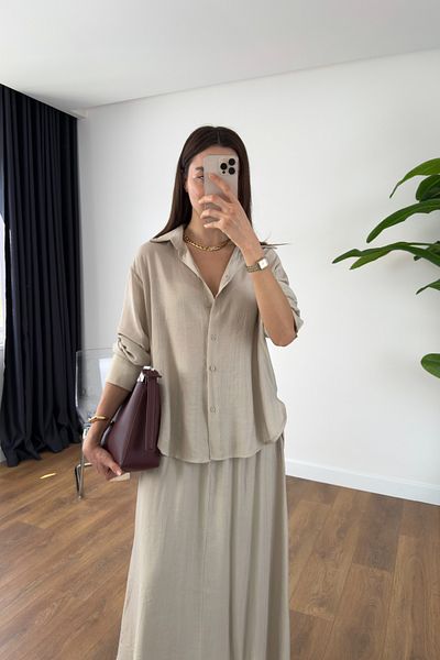 BİRCANÇİL Velanna Beige Shirt Skirt Set