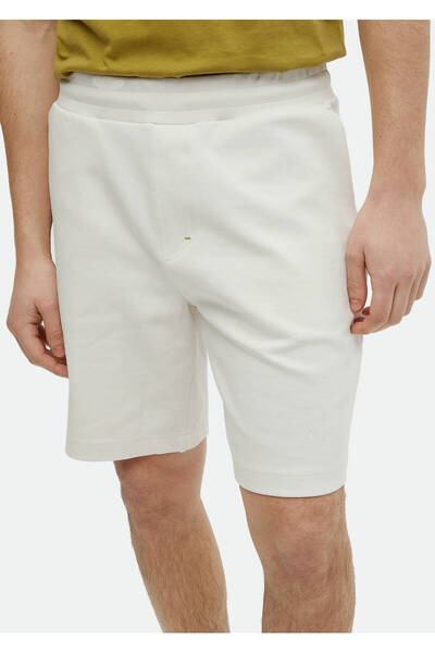 Ramsey Ekru Düz Örme Jogging Fit Casual Pamuk Karışımlı Bermuda
