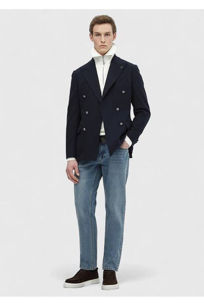 Ramsey Μπουφάν Navy Blue Plain Comfort Fit με μάλλινο μείγμα