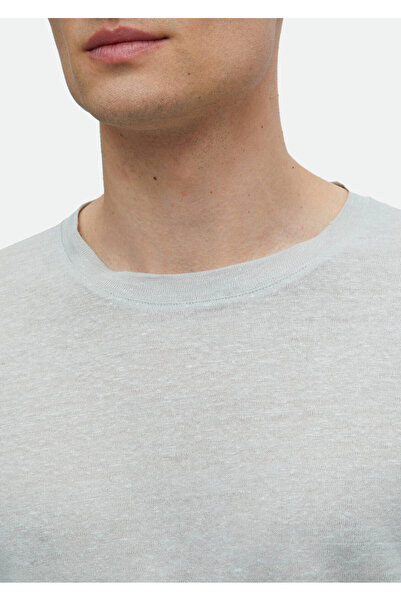 Ramsey Ανοιχτό γκρι μπλουζάκι με λαιμόκοψη 100% λινό